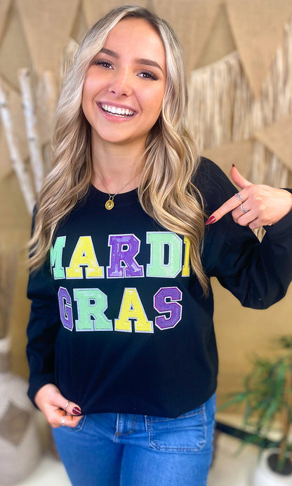 Mardi Gras Sequin Graphic Long Sleeve T-Shirt