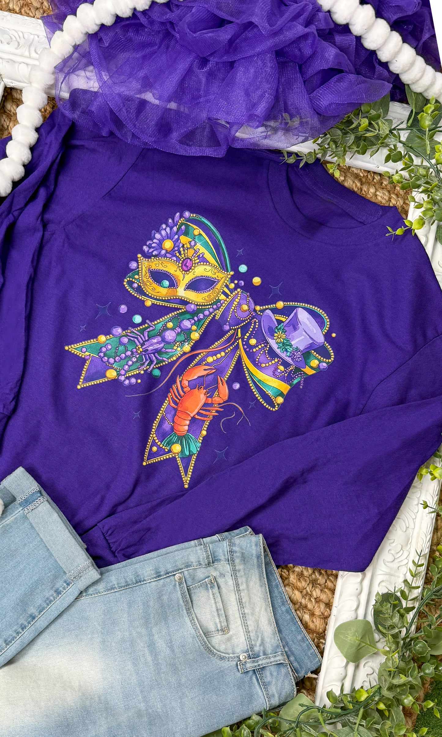 Mardi Gras Bow Graphic Long Sleeve T-Shirt