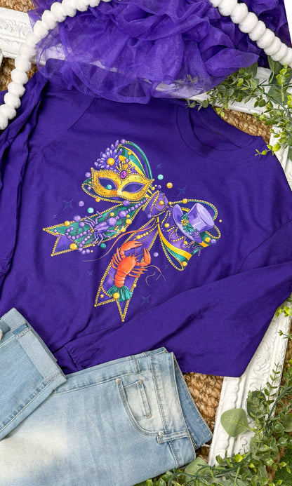Mardi Gras Bow Graphic Long Sleeve T-Shirt
