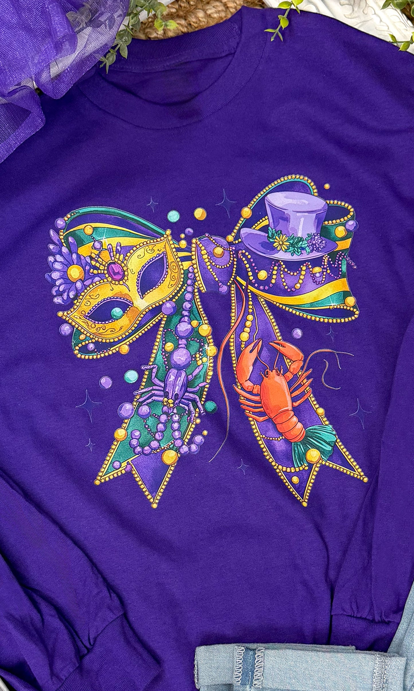 Mardi Gras Bow Graphic Long Sleeve T-Shirt