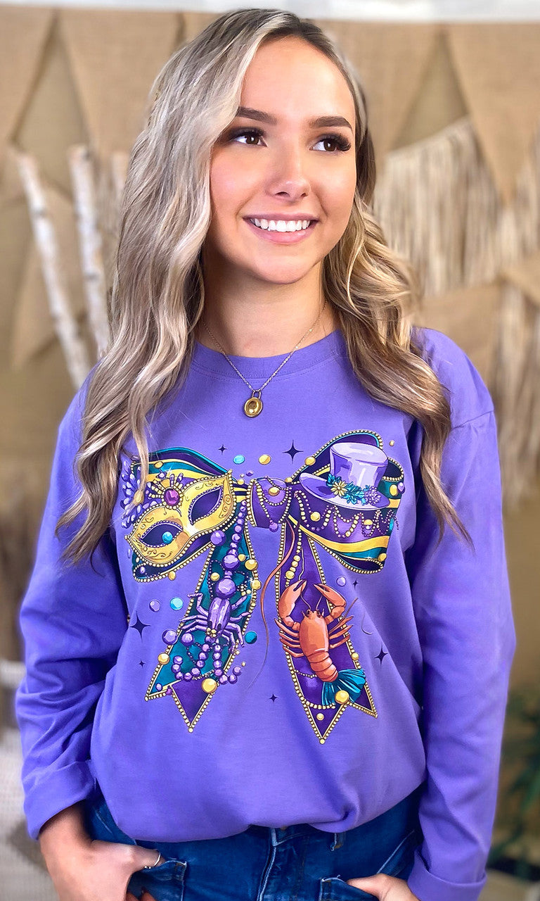 Mardi Gras Bow Graphic Long Sleeve T-Shirt