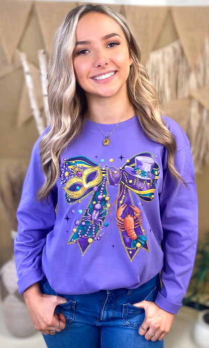Mardi Gras Bow Graphic Long Sleeve T-Shirt