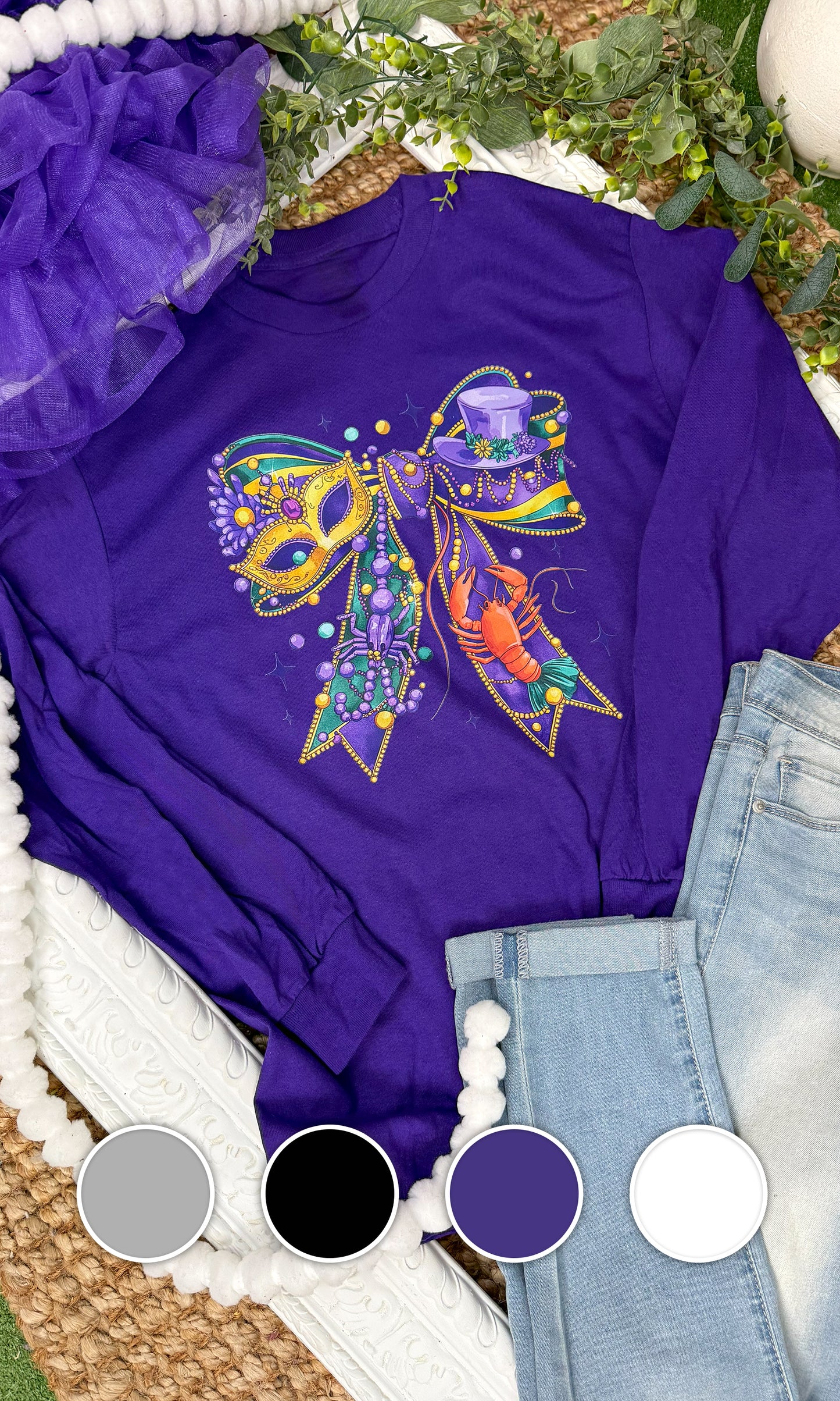 Mardi Gras Bow Graphic Long Sleeve T-Shirt