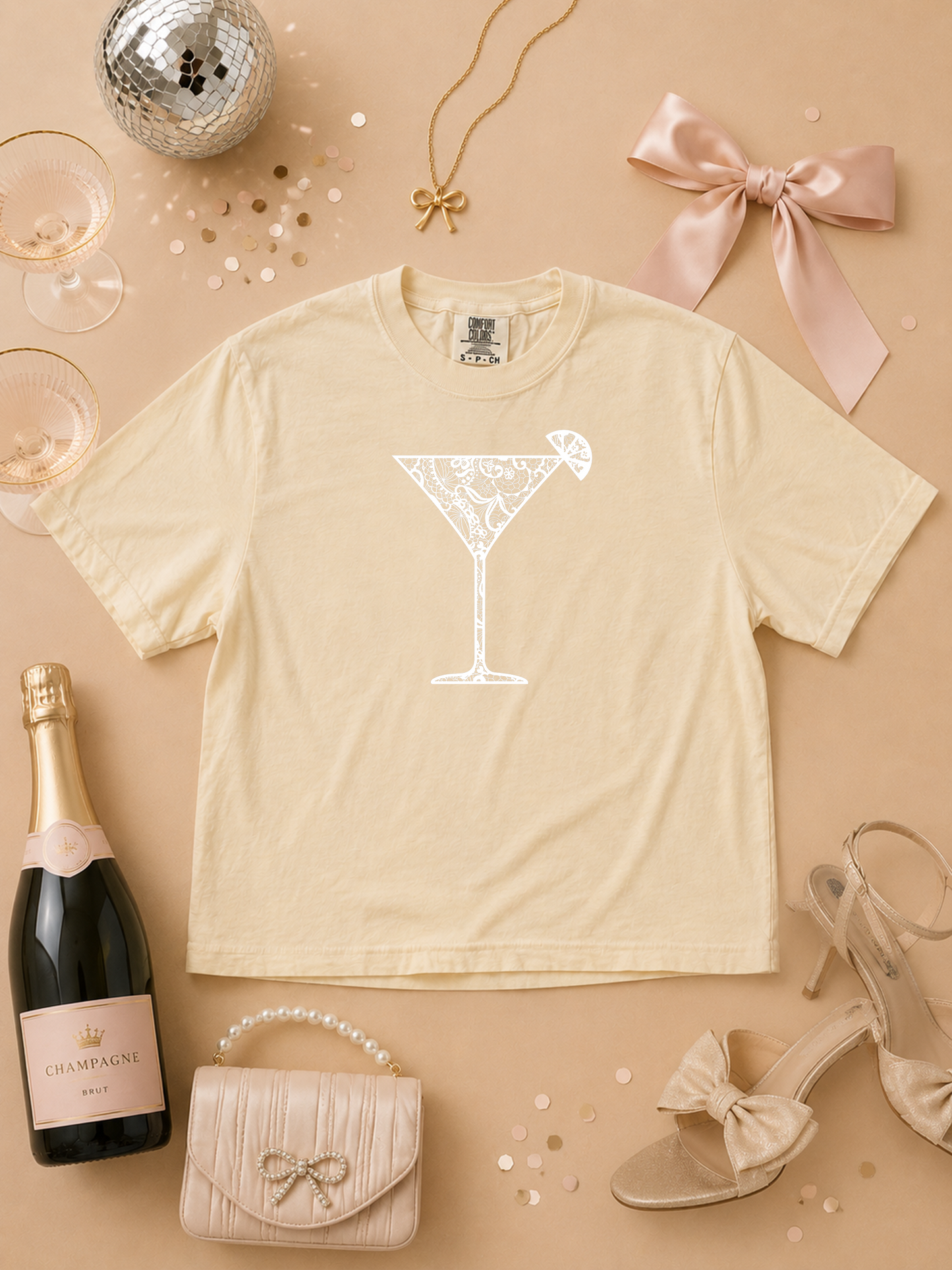 Martini Lace Graphic Comfort Color Graphic Boxy T-Shirt