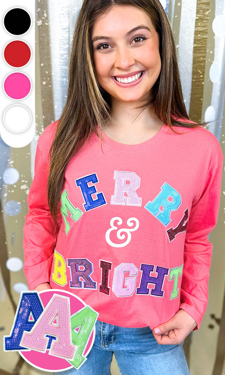 Merry and Bright Sequin Graphic Long Sleeve T-Shirt