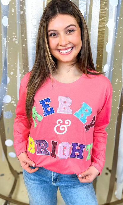 Merry and Bright Sequin Graphic Long Sleeve T-Shirt