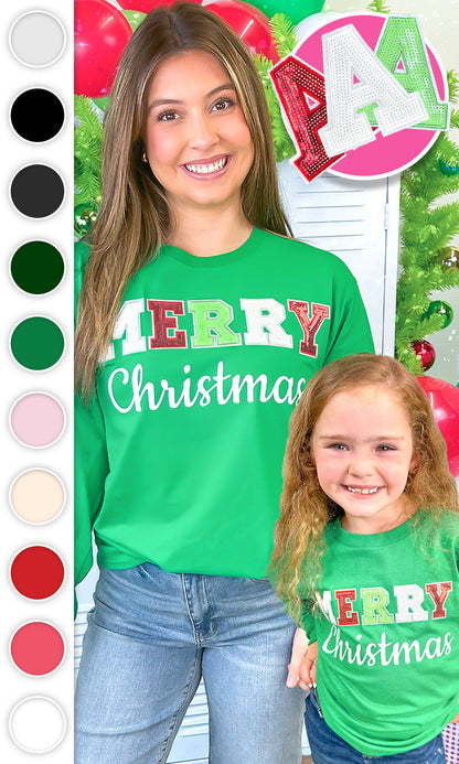 Merry Christmas Sequin Graphic Long Sleeve T-Shirt