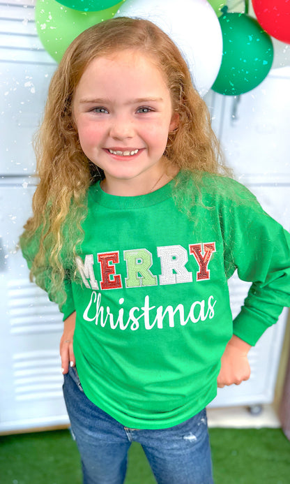 Merry Christmas Sequin Graphic Long Sleeve T-Shirt