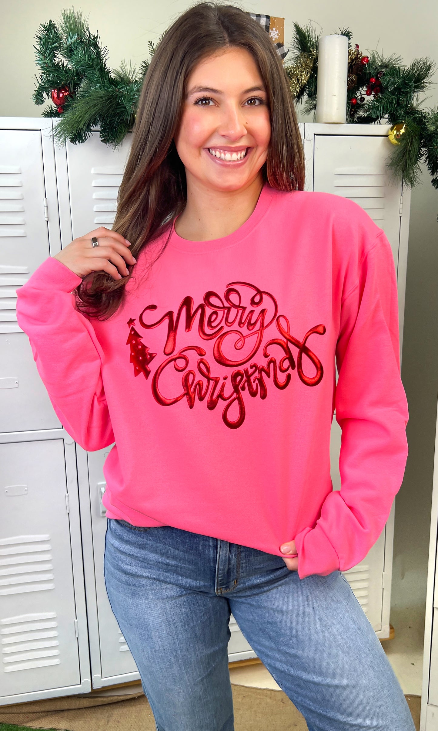 Merry Christmas Metallic Puff Graphic Sweatshirt