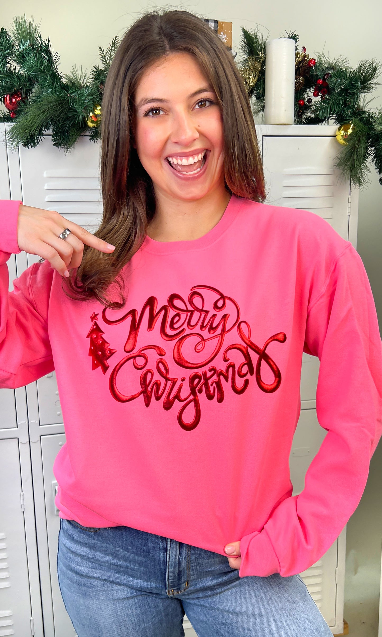 Merry Christmas Metallic Puff Graphic Sweatshirt