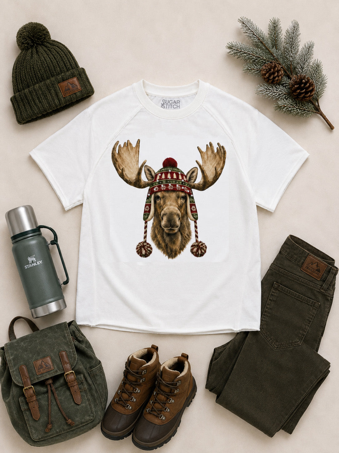 Moose Winter Hat Graphic Edgy Shirt