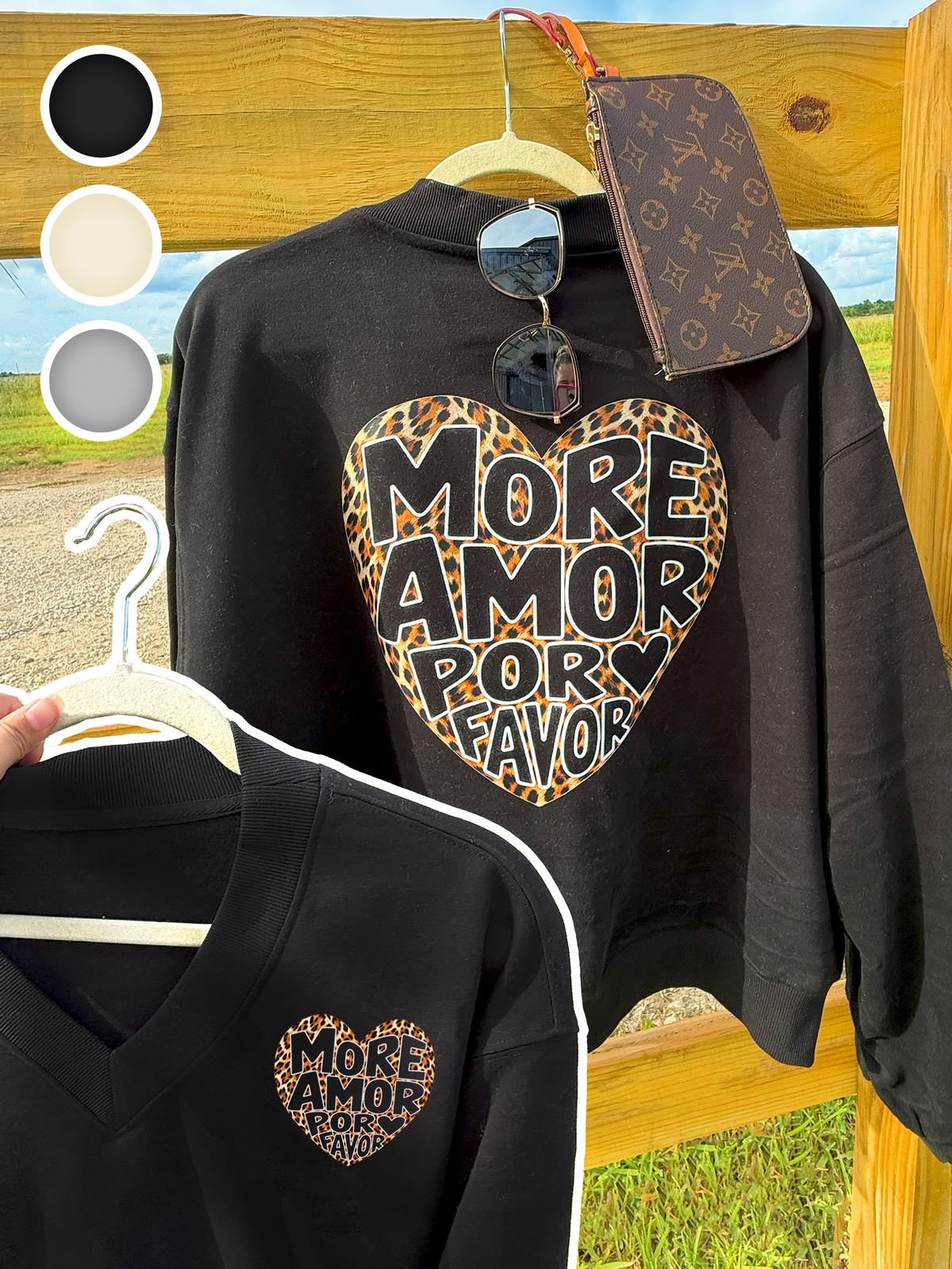 More Amor Heart Graphic Varsity V-Neck Shirt