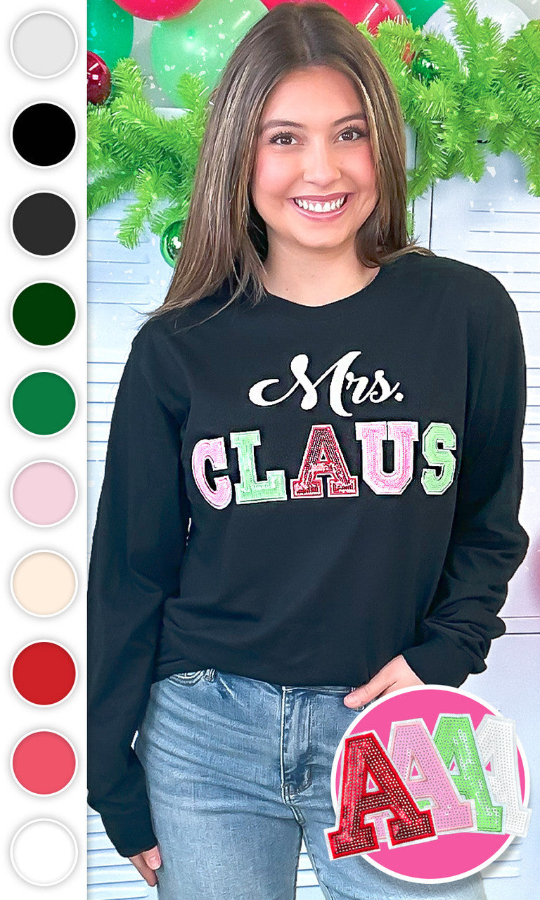 Mrs Claus Sequin Christmas Graphic Long Sleeve T-Shirt