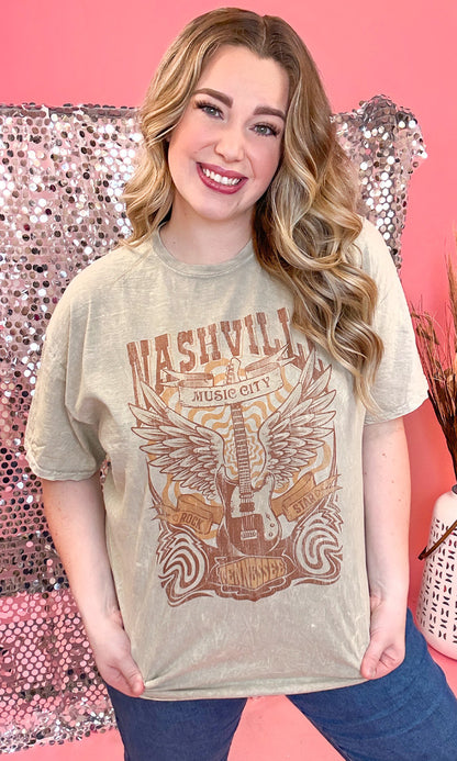 Retro Nashville Guitar Mineral Washed Shirt