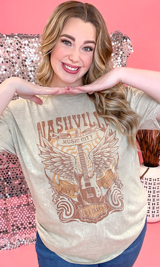 Retro Nashville Guitar Mineral Washed Shirt