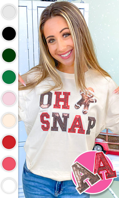 Oh Snap Sequin Christmas Graphic Long Sleeve T-Shirt