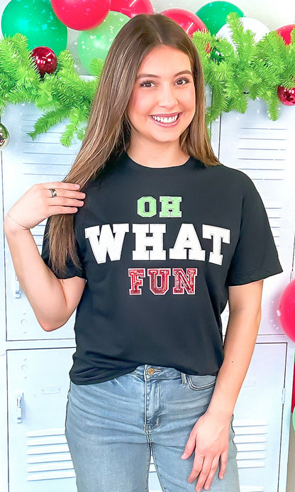 Oh What Fun Sequin Christmas Graphic T-Shirt
