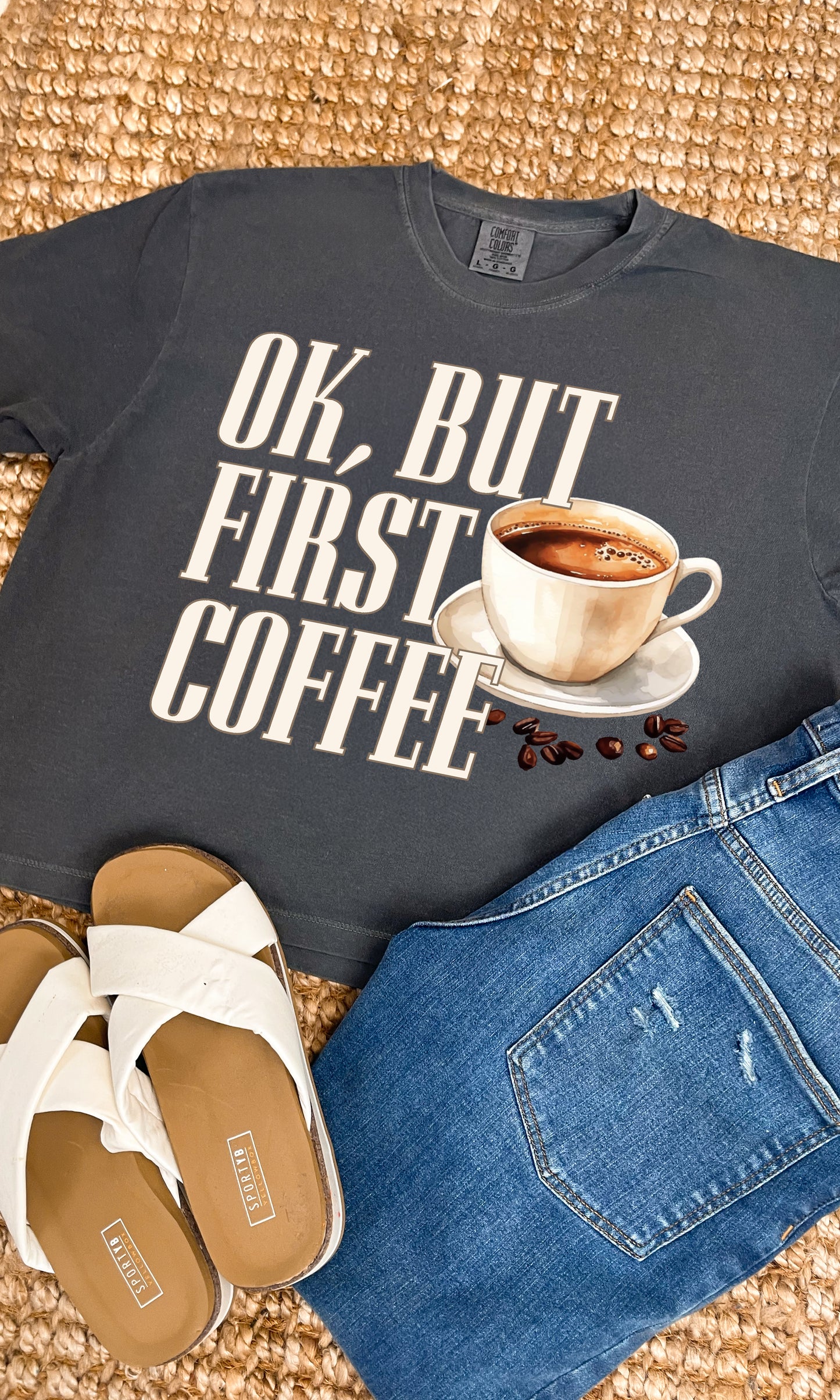 Ok, But First Coffee Boxy Graphic T-Shirt
