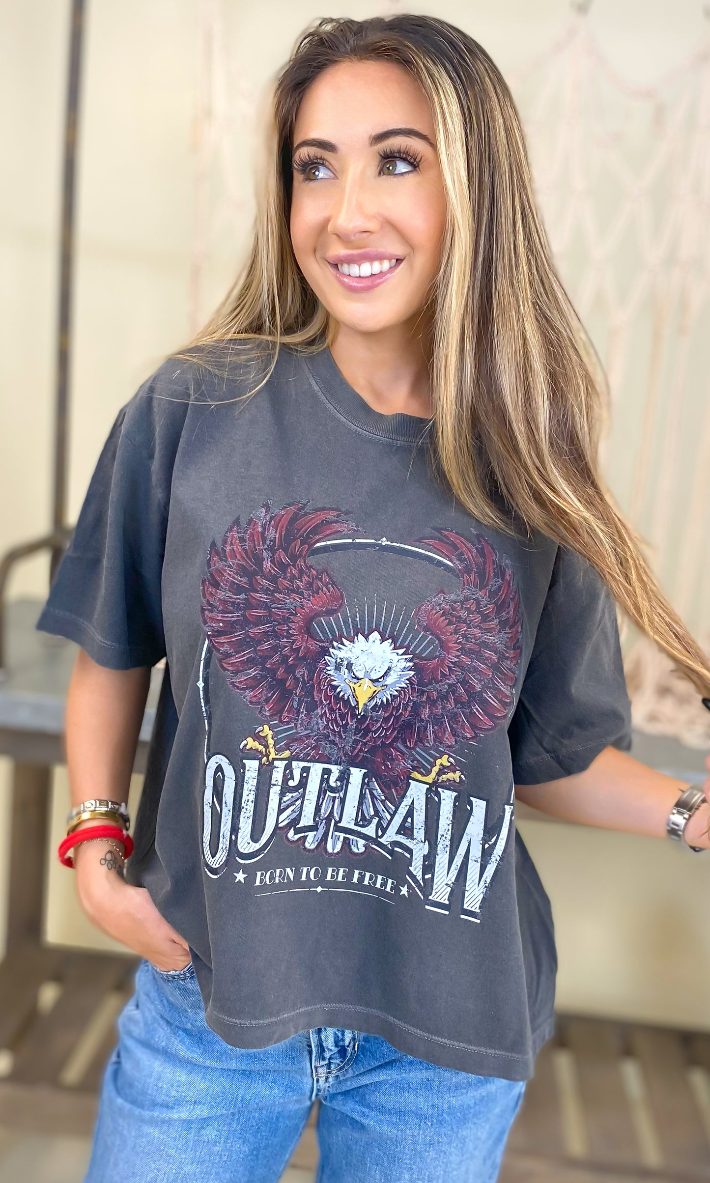 Outlaw Eagle Boxy Comfort Color Graphic T-Shirt