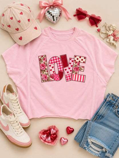 Patchwork Love Valentine's Day Graphic Edgy Shirt