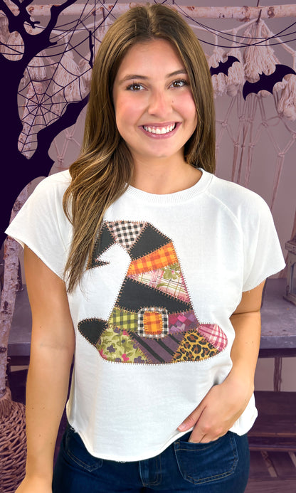 Patchwork Witches Hat Halloween Edgy Graphic Shirt