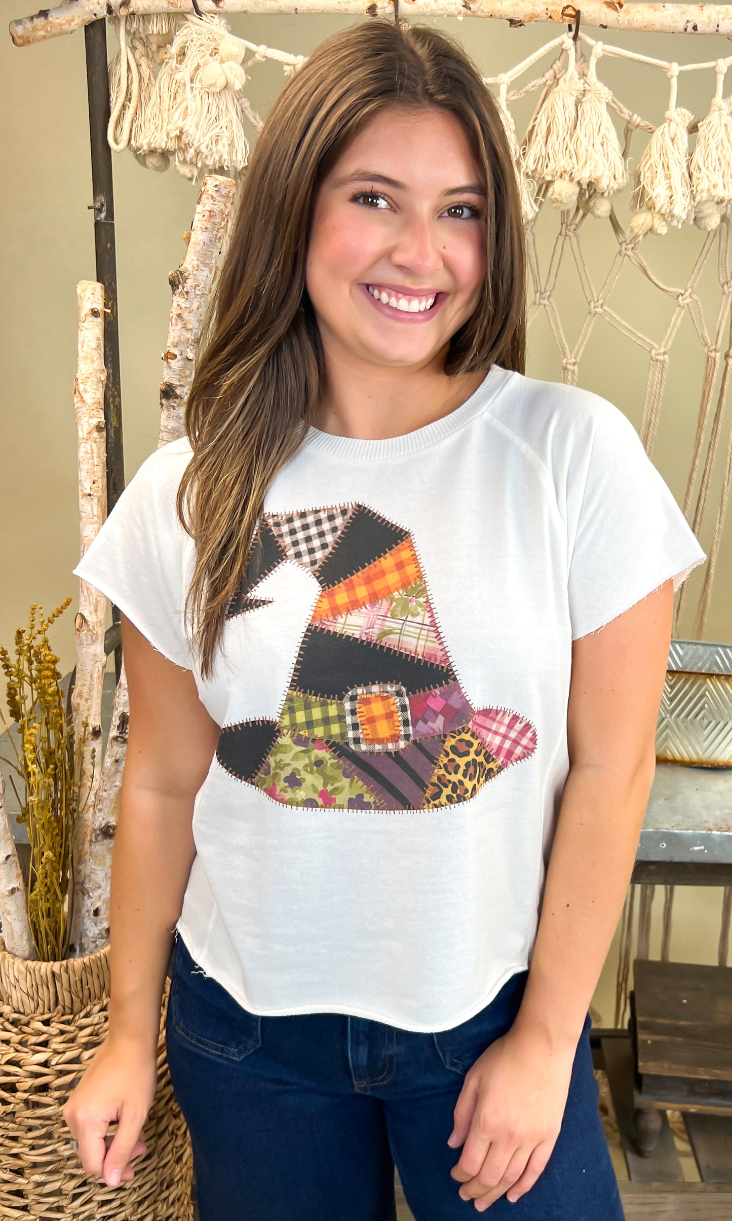 Patchwork Witches Hat Halloween Edgy Graphic Shirt