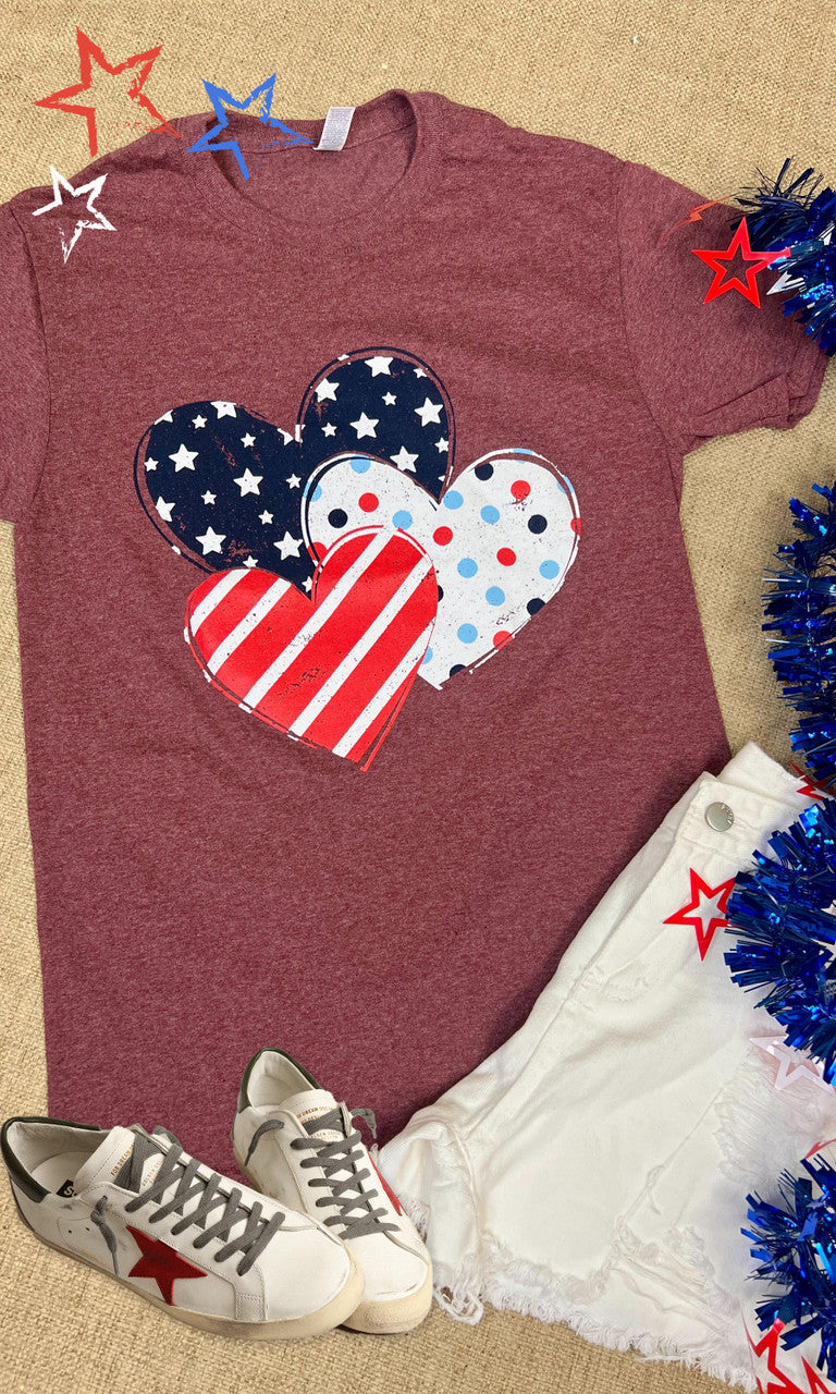Patriotic Pattern Hearts Graphic T-Shirt