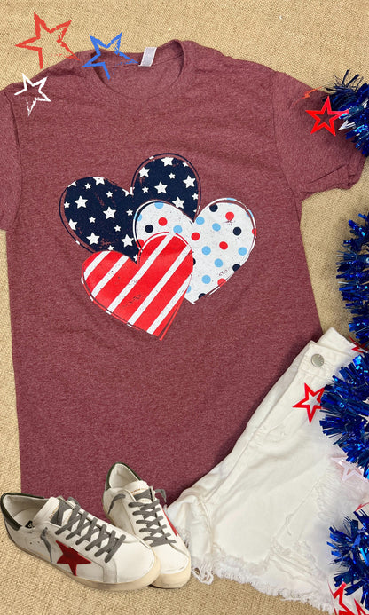 Patriotic Pattern Hearts Graphic T-Shirt
