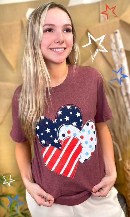 Patriotic Pattern Hearts Graphic T-Shirt