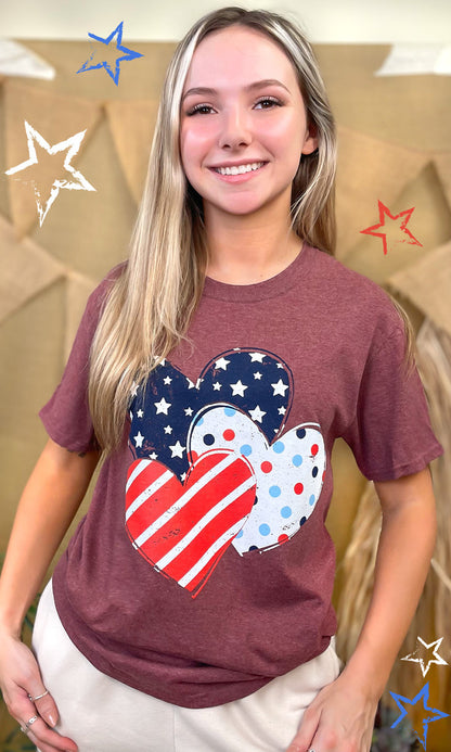 Patriotic Pattern Hearts Graphic T-Shirt