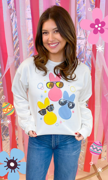 Peeps with Sequin Sunglasses Easter Graphic Sweatshirt