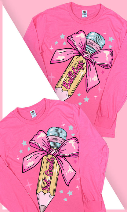 Personalized Pencil Bow Long Sleeve Graphic T-Shirt