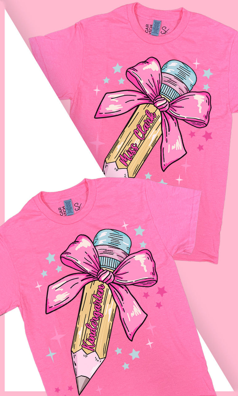 Personalized Pencil Bow Graphic T-Shirt