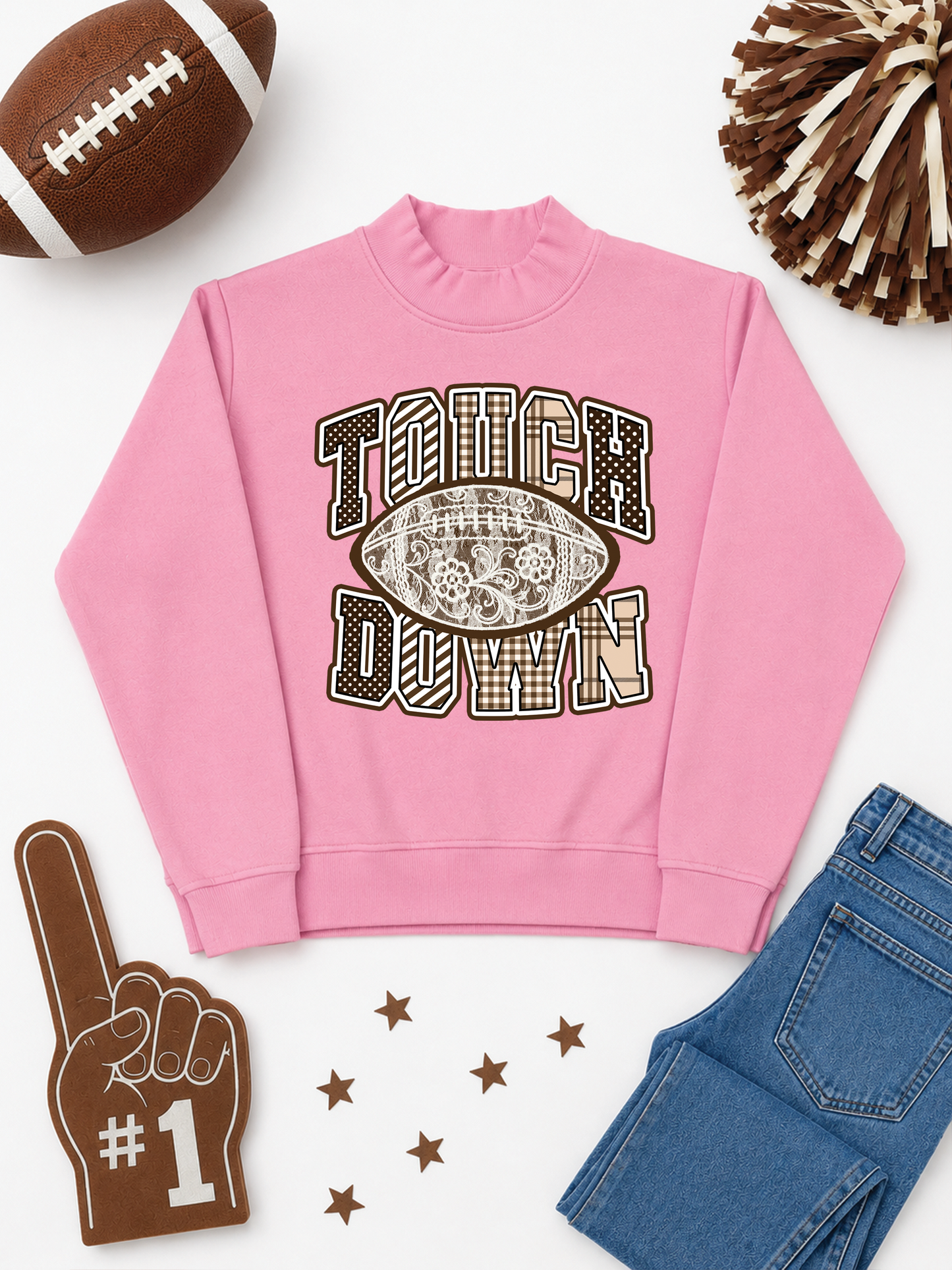 Lace Football Touchdown Pattern Graphic Mock Neck Sweatshirt