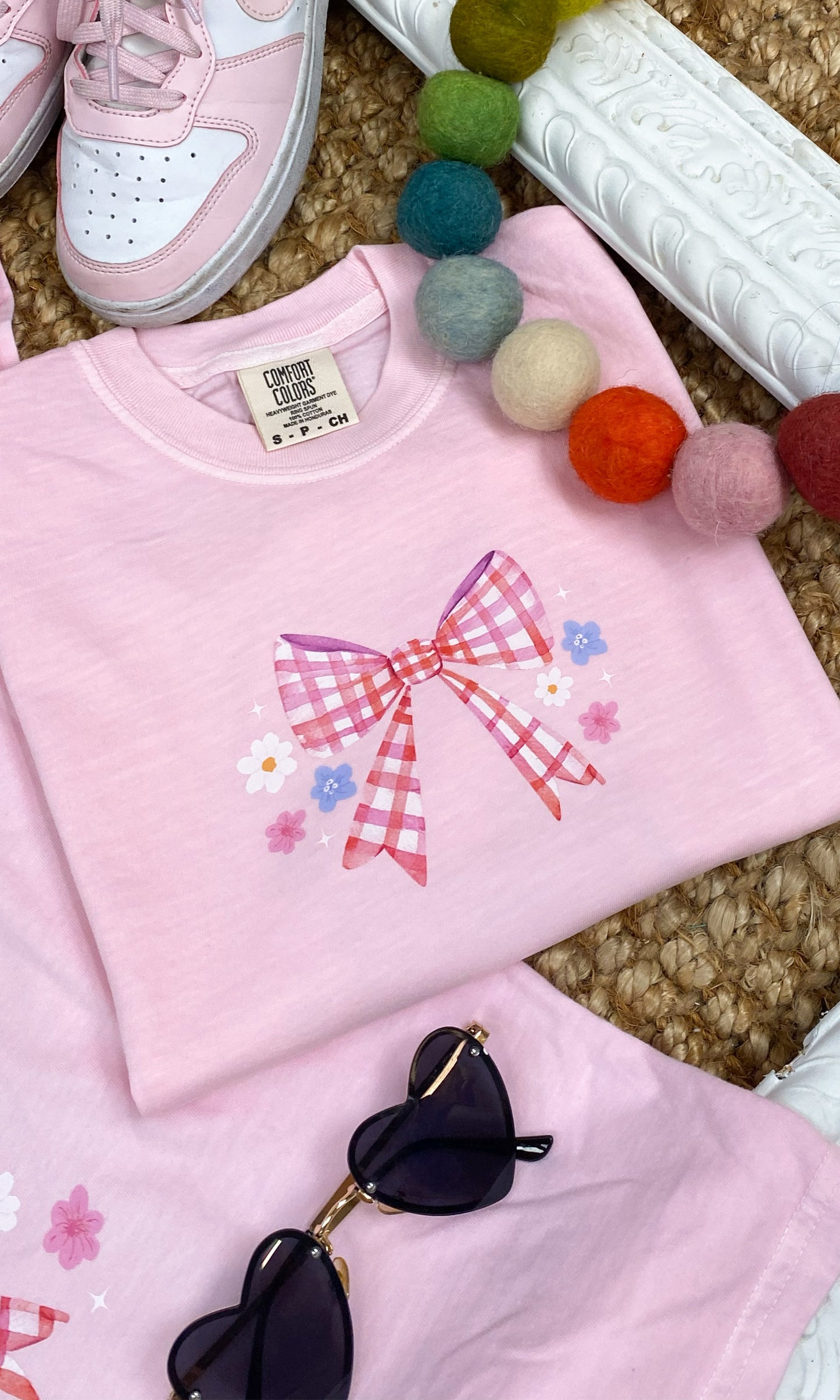 Plaid Spring Bows Comfort Color Graphic T-Shirt