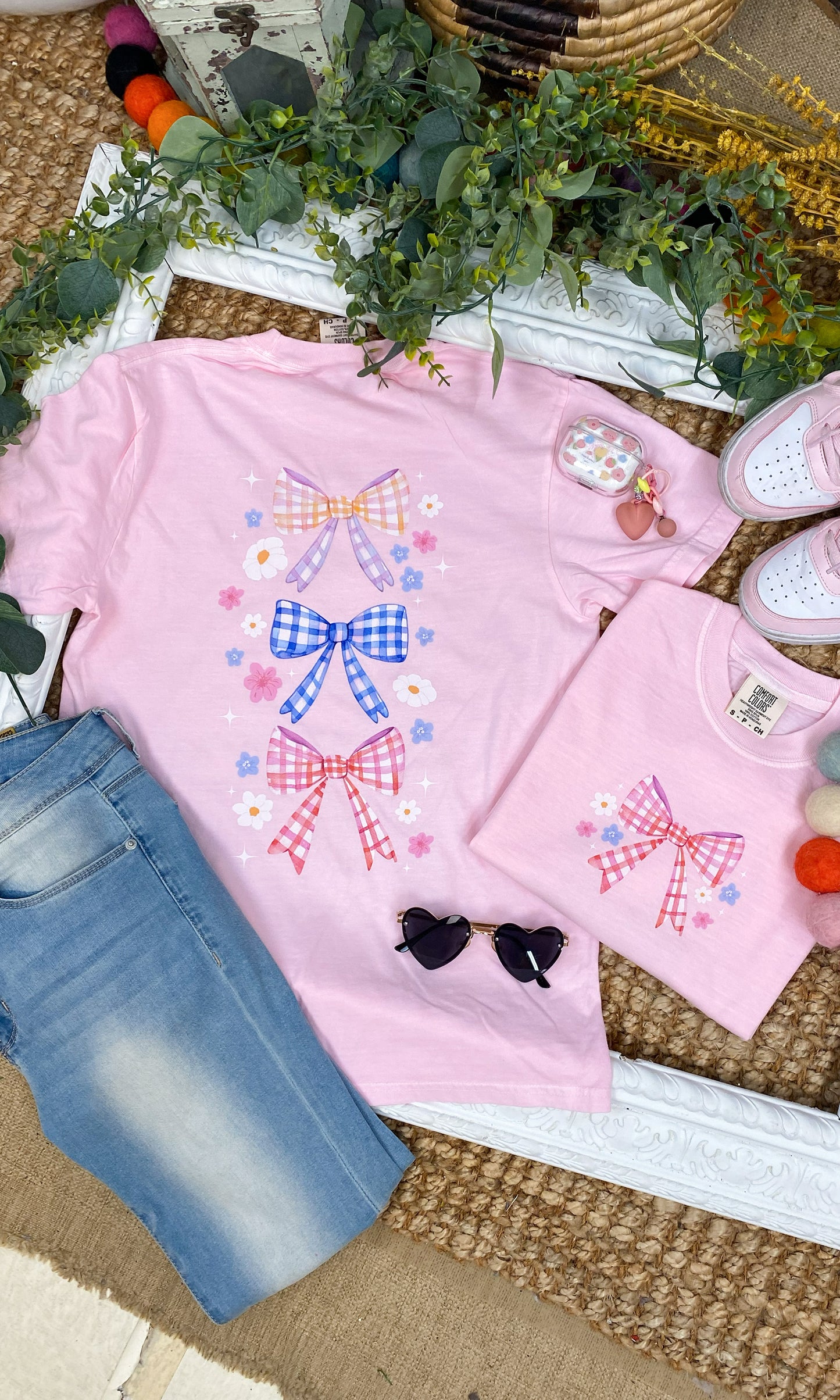 Plaid Spring Bows Comfort Color Graphic T-Shirt