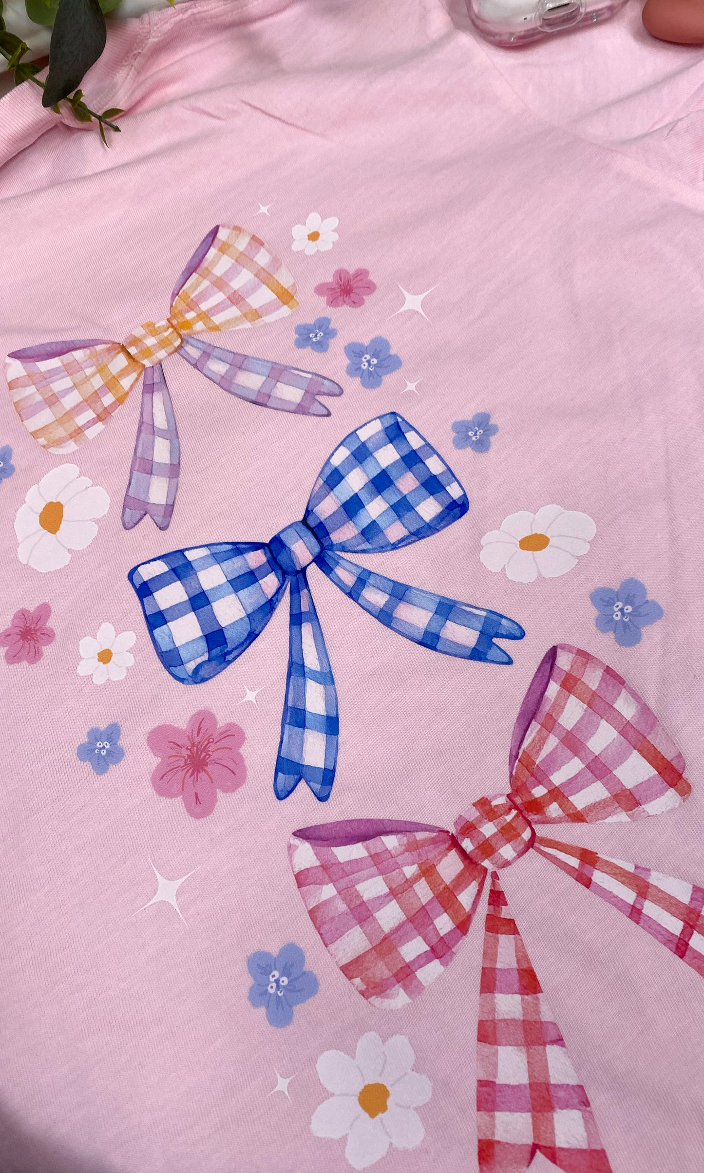 Plaid Spring Bows Comfort Color Graphic T-Shirt
