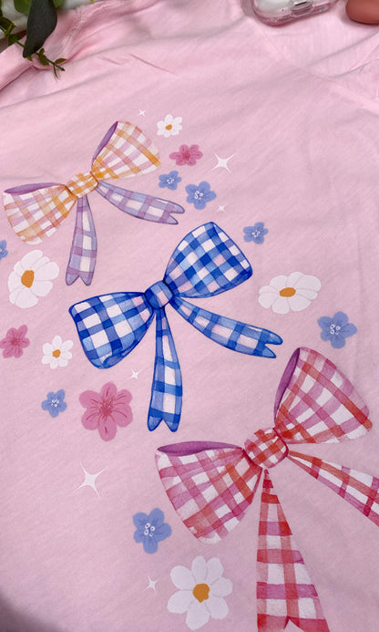 Plaid Spring Bows Comfort Color Graphic T-Shirt