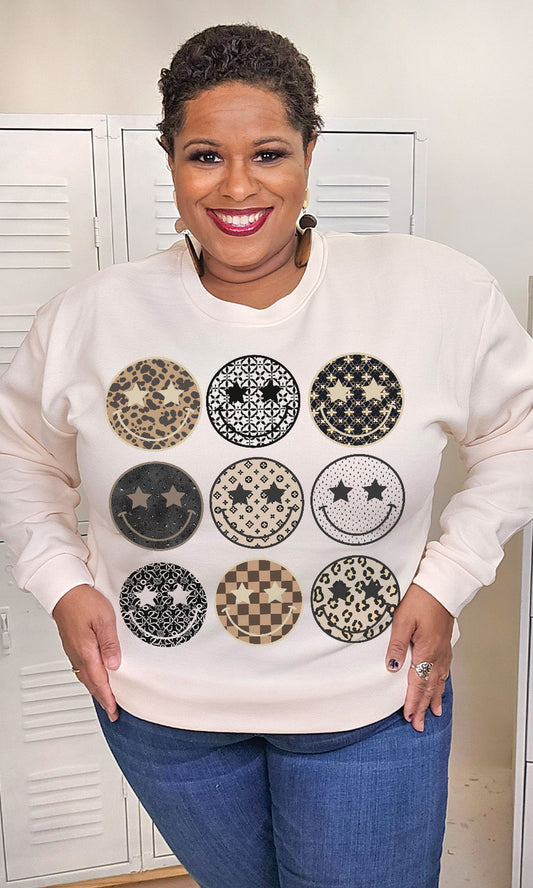 Preppy Smiley Graphic Sweatshirt