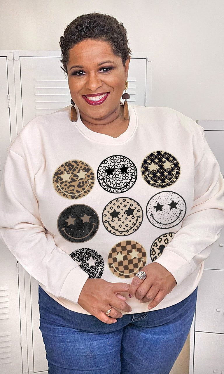 Preppy Smiley Graphic Sweatshirt