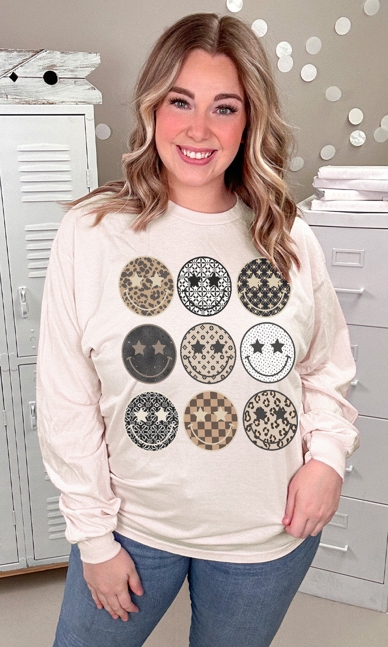 Preppy Smiley Graphic Long Sleeve T-Shirt