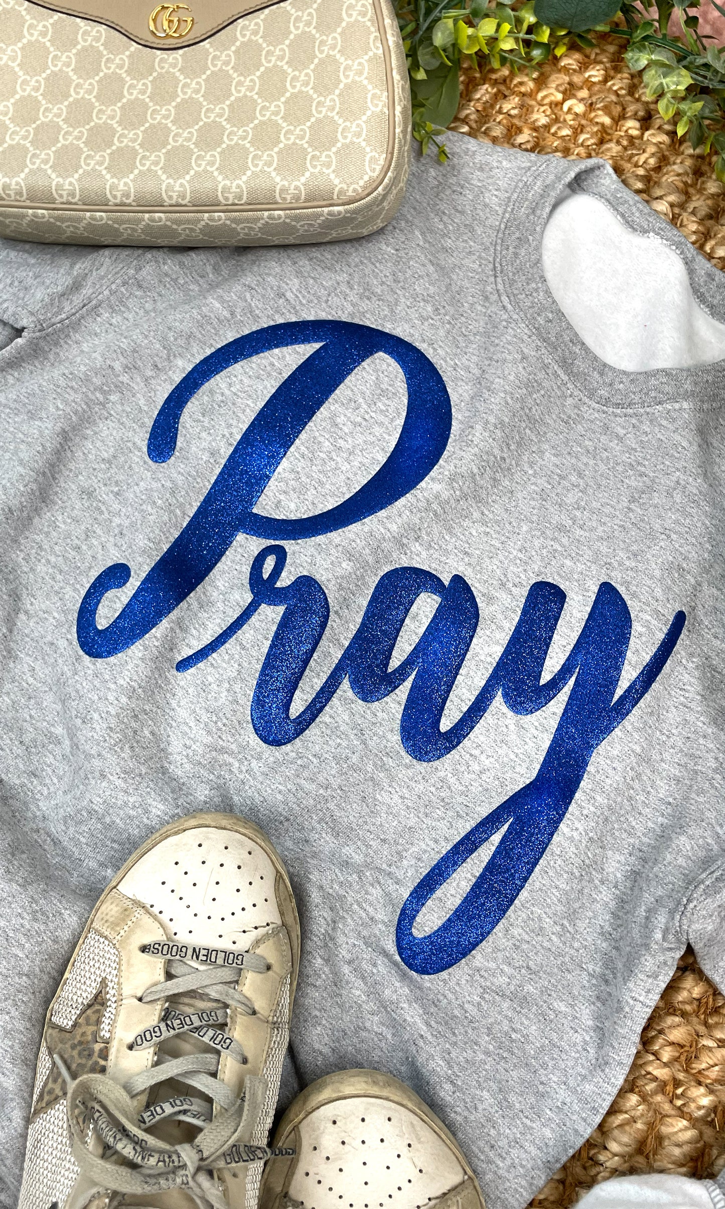 Pray Glitter Puff Graphic Sweatshirt