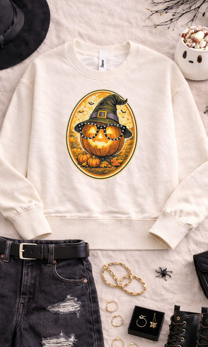 Pumpkin with Rhinestone Specs Graphic Sweatshirt