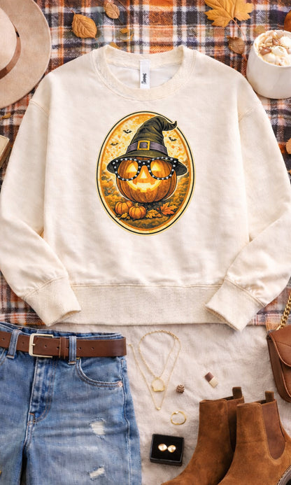 Pumpkin with Rhinestone Specs Graphic Sweatshirt