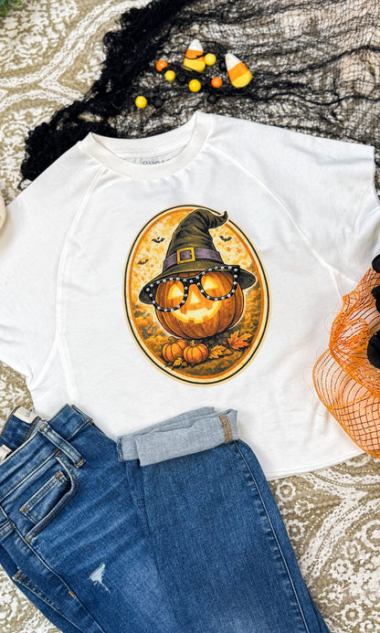 Pumpkin with Rhinestone Specs Graphic Edgy Shirt