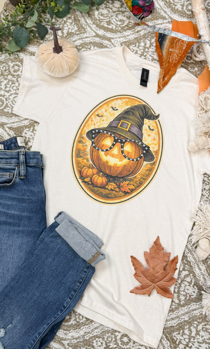 Pumpkin with Rhinestone Specs Graphic T-Shirt