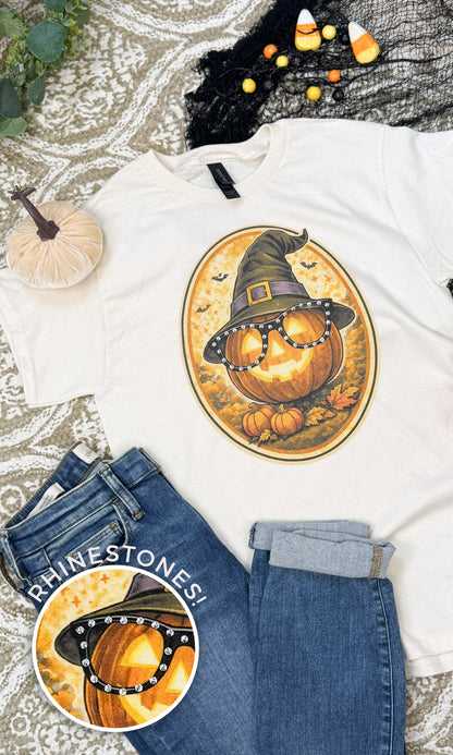 Pumpkin with Rhinestone Specs Graphic T-Shirt