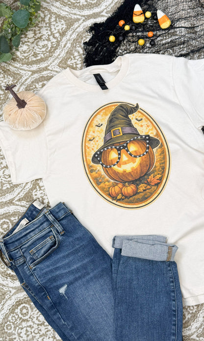 Pumpkin with Rhinestone Specs Graphic T-Shirt