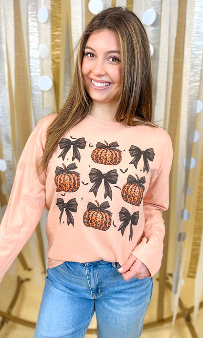 Pumpkin Bows Long Sleeve Graphic T-Shirt