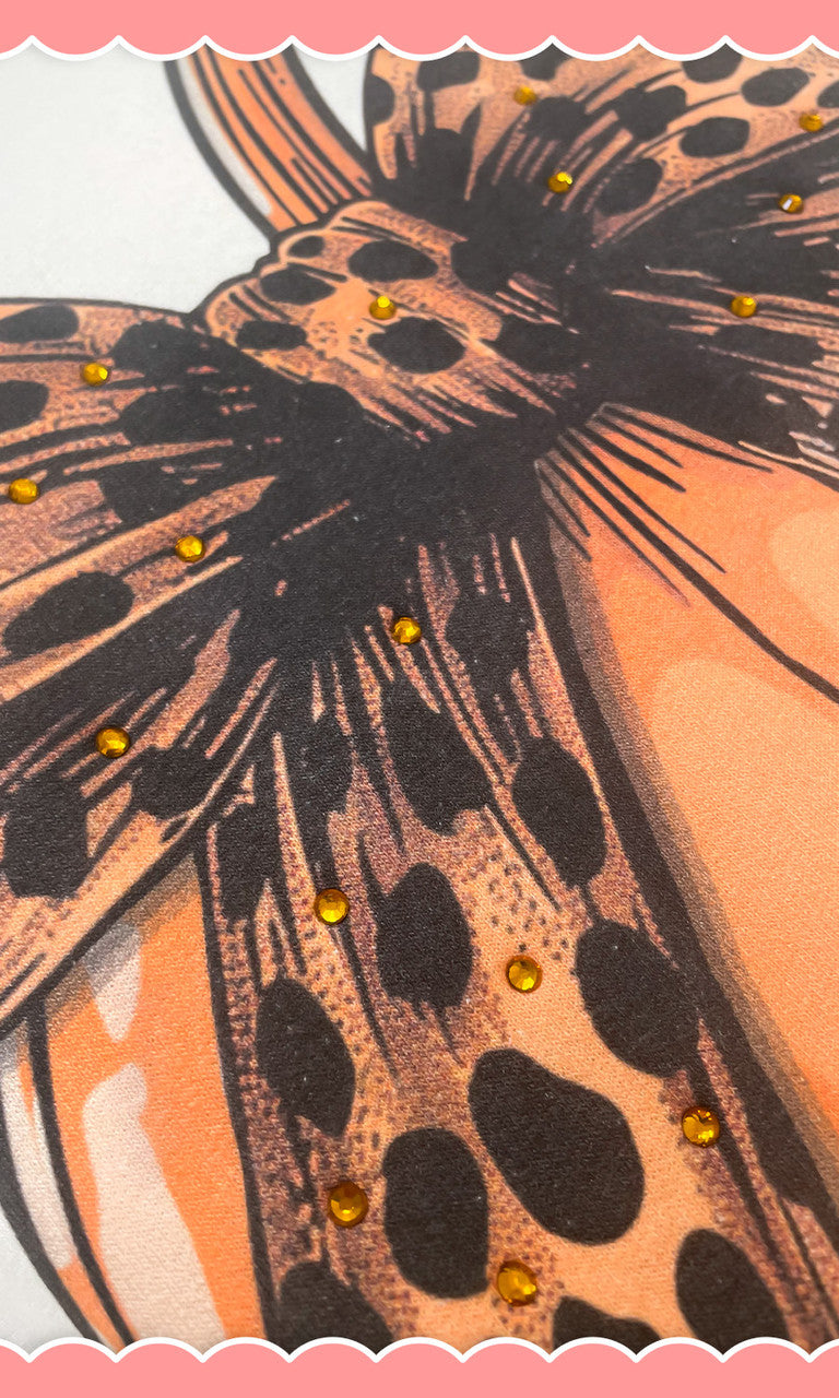 Pumpkin Cheetah Bow Rhinestone Graphic Shirt